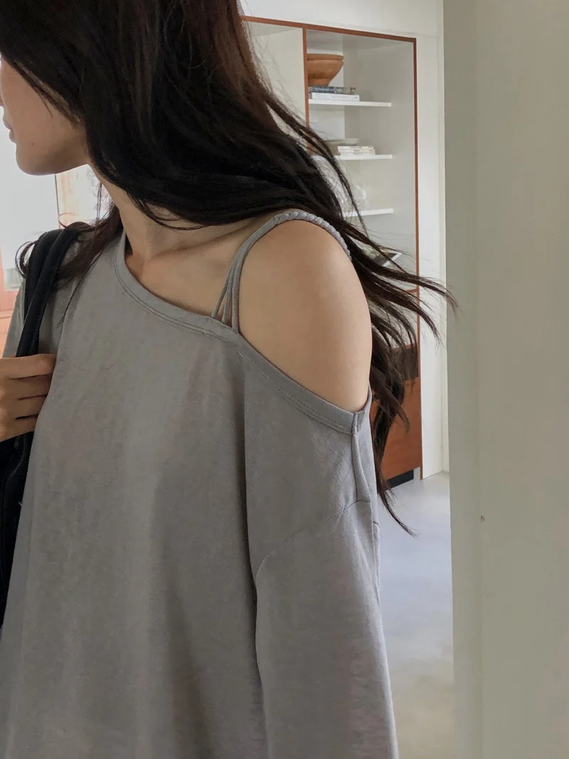 Dressroom Off Shoulder Strap Detail Long Sleeve Top