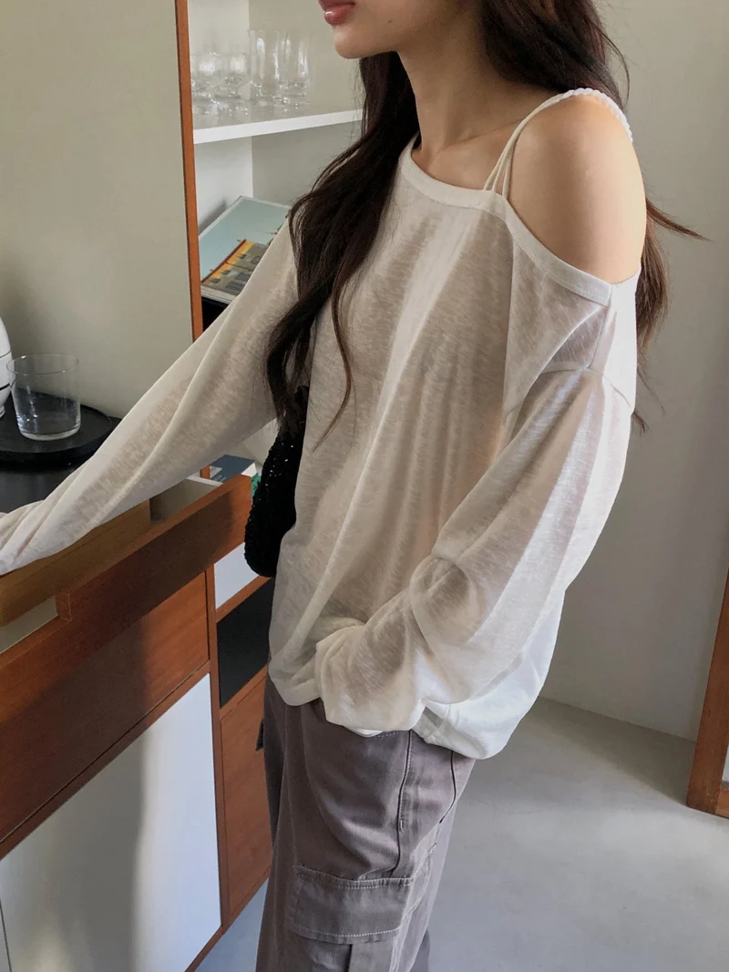 Dressroom Off Shoulder Strap Detail Long Sleeve Top