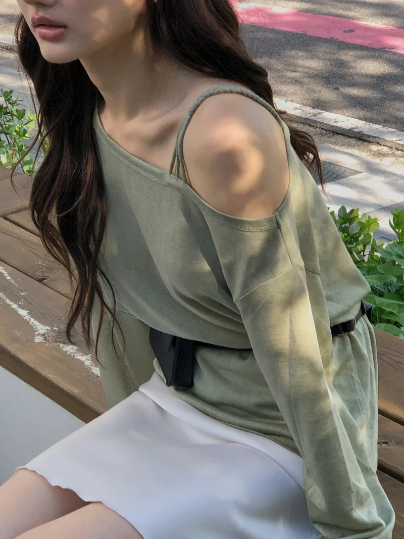 Dressroom Off Shoulder Strap Detail Long Sleeve Top