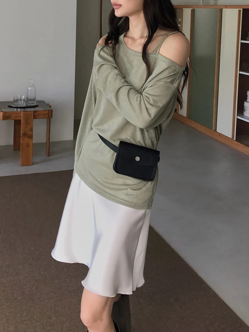 Dressroom Off Shoulder Strap Detail Long Sleeve Top