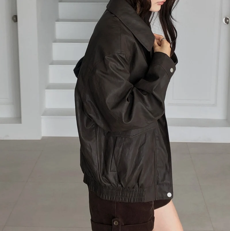 Dressroom Oversized Wide Collar Faux Leather Blouson Jacket