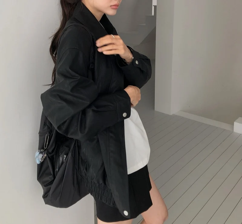 Dressroom Oversized Wide Collar Faux Leather Blouson Jacket