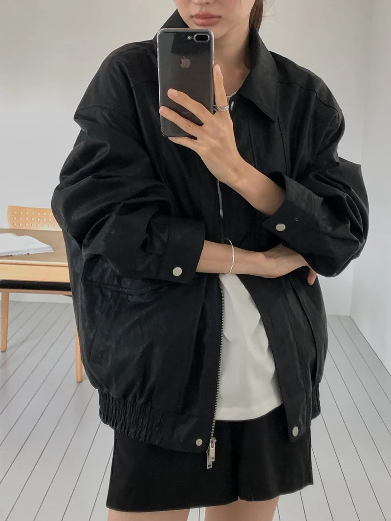 Dressroom Oversized Wide Collar Faux Leather Blouson Jacket