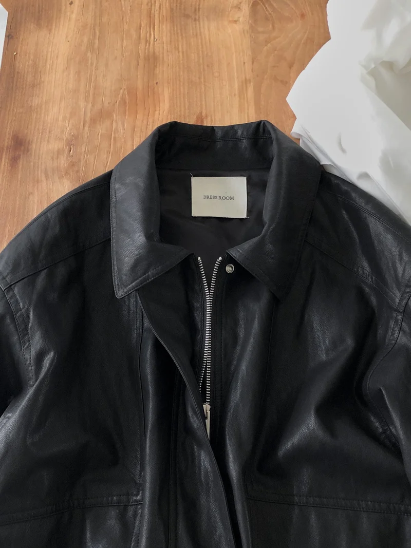 Dressroom Oversized Wide Collar Faux Leather Blouson Jacket