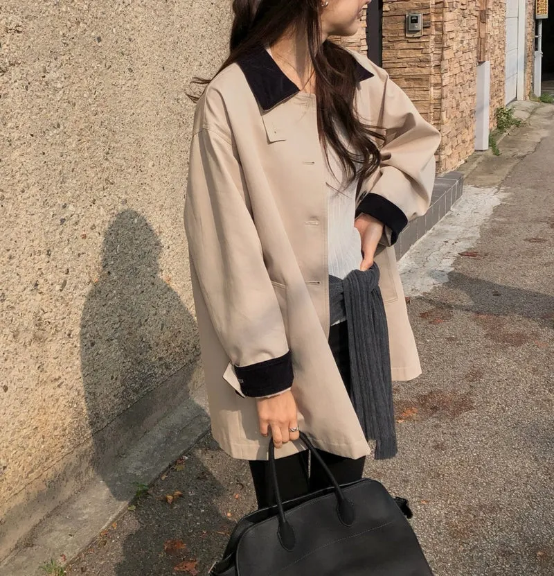 Dressroom Oversized Contrast Collar Corduroy Trim Long Coat