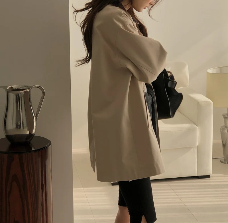 Dressroom Oversized Contrast Collar Corduroy Trim Long Coat