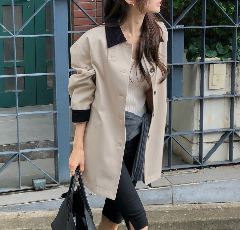 Dressroom Oversized Contrast Collar Corduroy Trim Long Coat