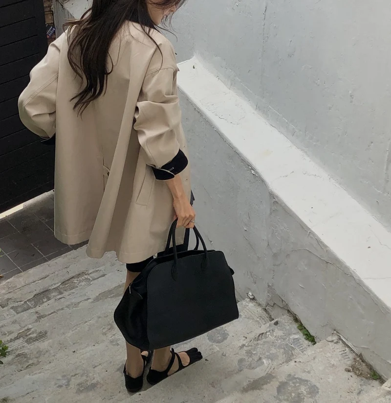 Dressroom Oversized Contrast Collar Corduroy Trim Long Coat