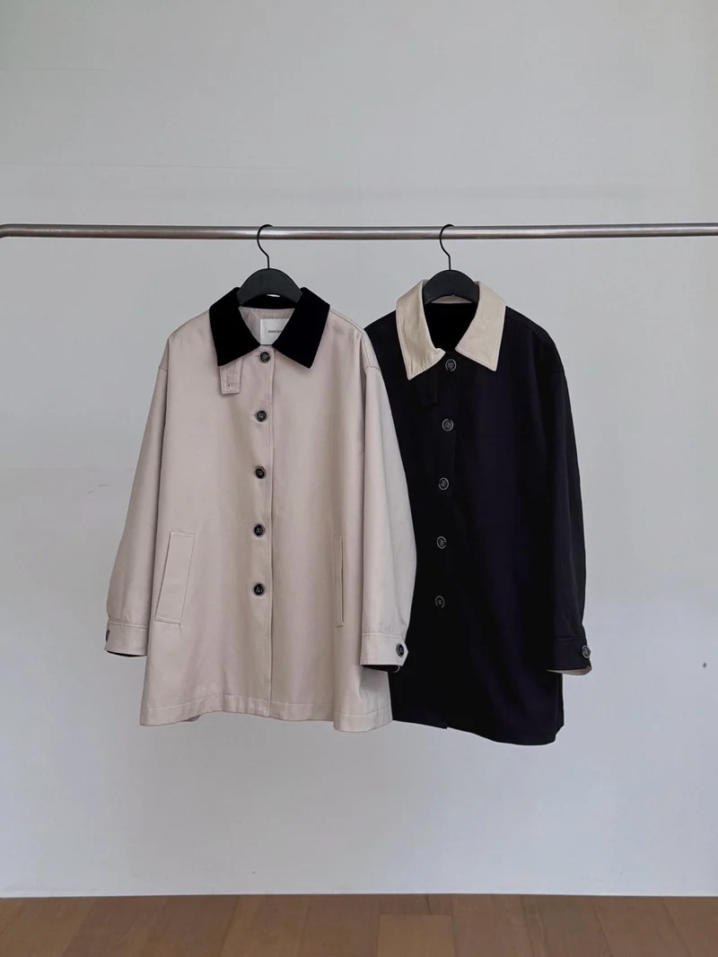 Dressroom Oversized Contrast Collar Corduroy Trim Long Coat