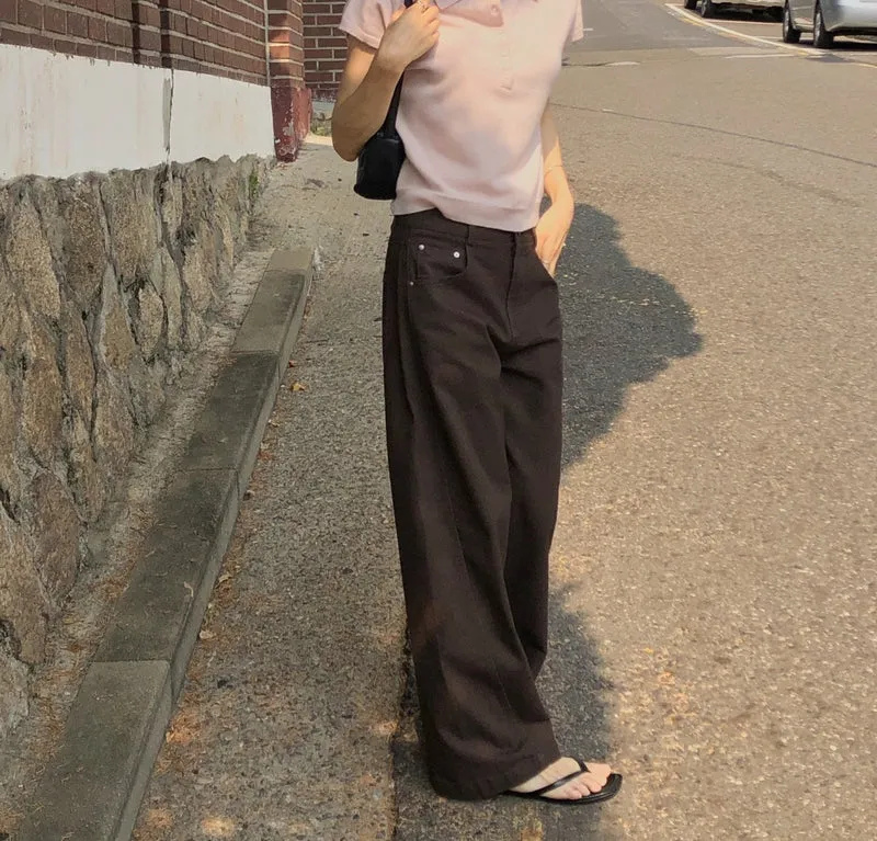 Dressroom High Waist Wide Leg Cotton Pants