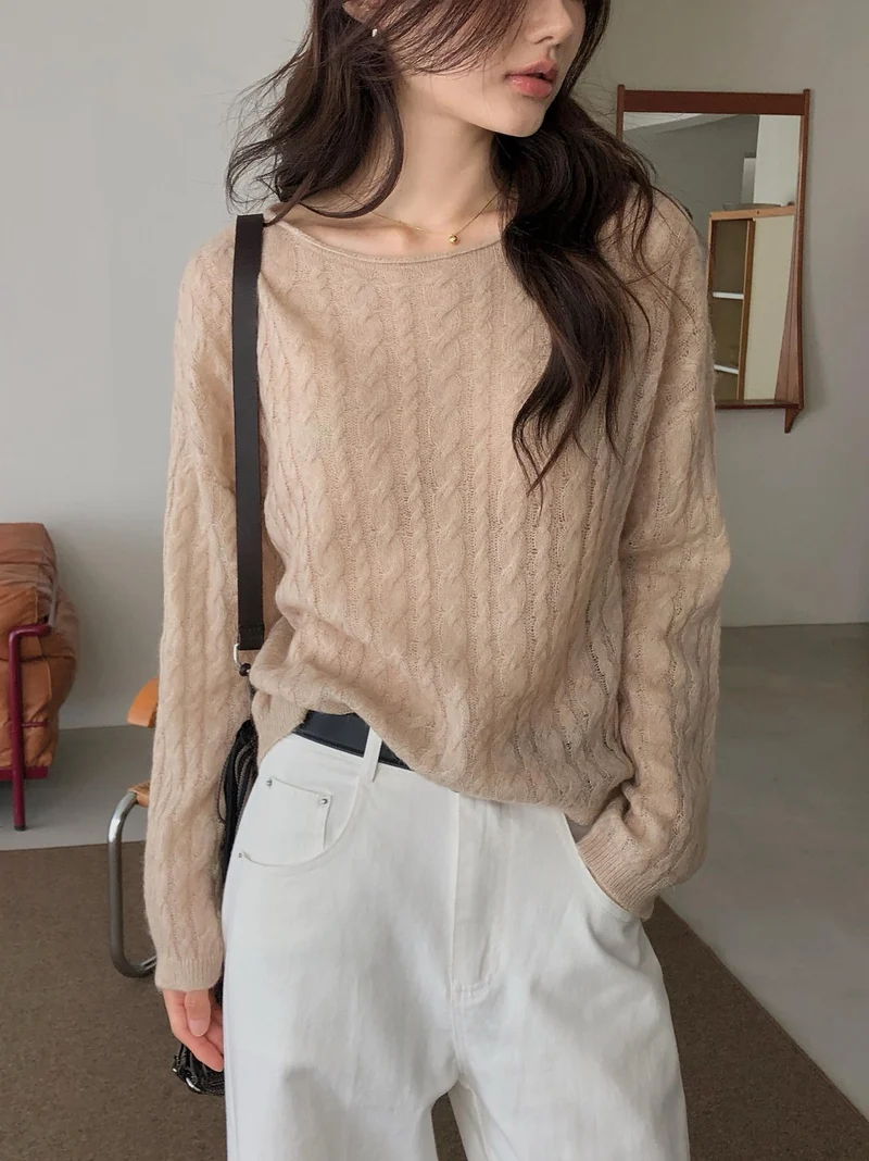Dressroom Wide Boat Neck Cable Knit Sweater