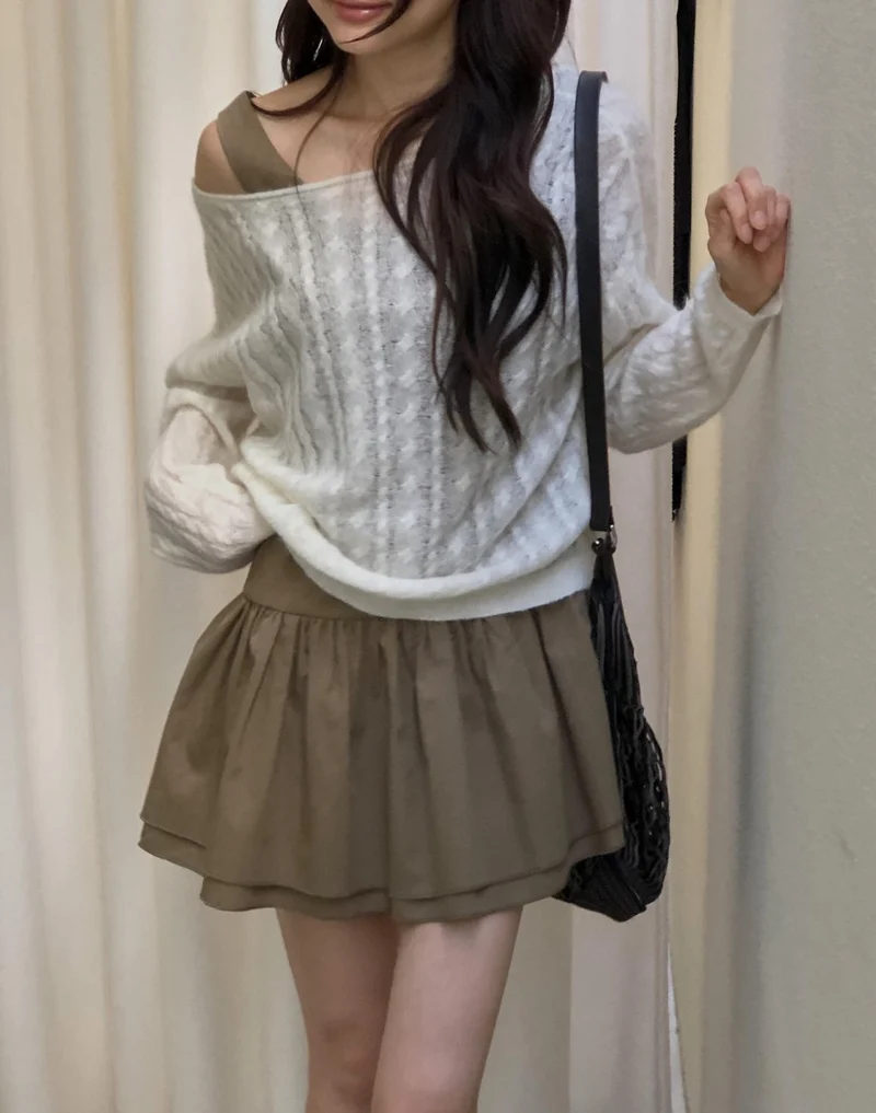 Dressroom Wide Boat Neck Cable Knit Sweater