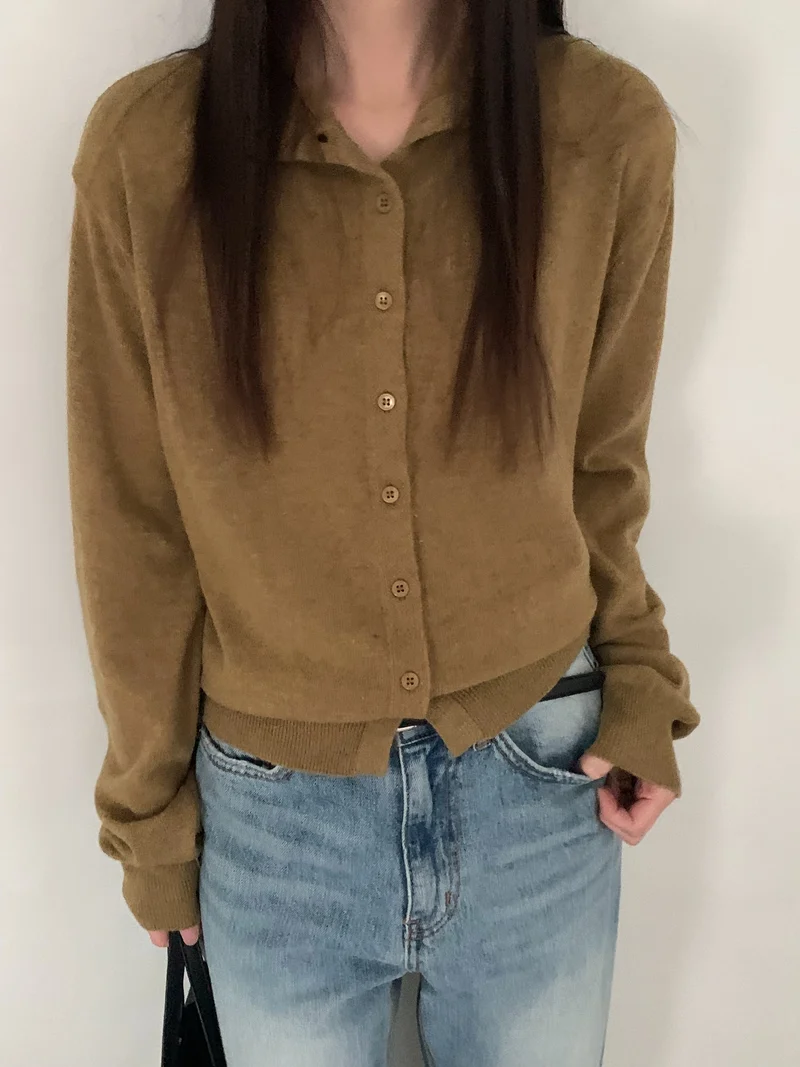Near&Dear Half Turtleneck Button Front Cropped Knit Cardigan