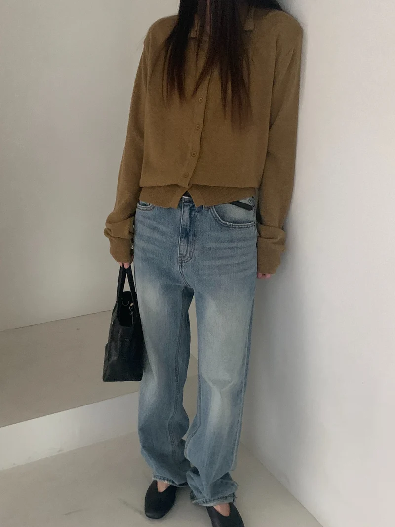 Near&Dear Half Turtleneck Button Front Cropped Knit Cardigan