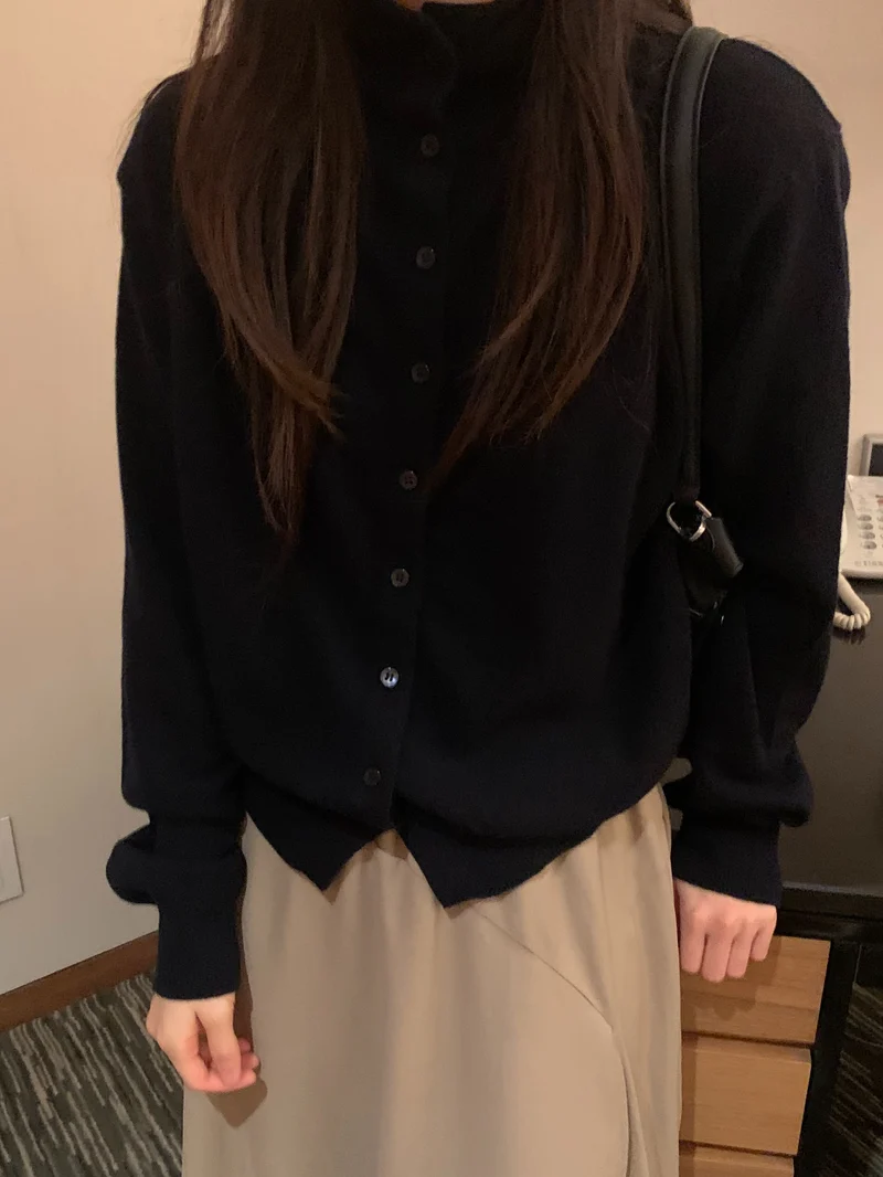 Near&Dear Half Turtleneck Button Front Cropped Knit Cardigan