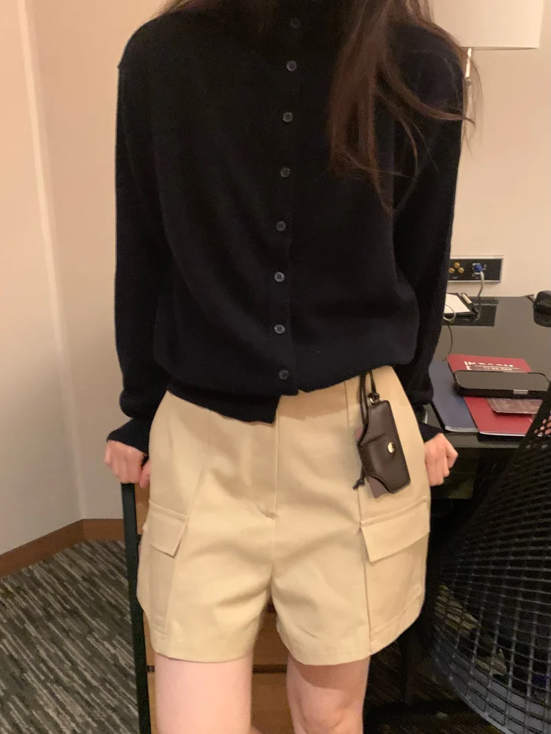 Near&Dear Half Turtleneck Button Front Cropped Knit Cardigan