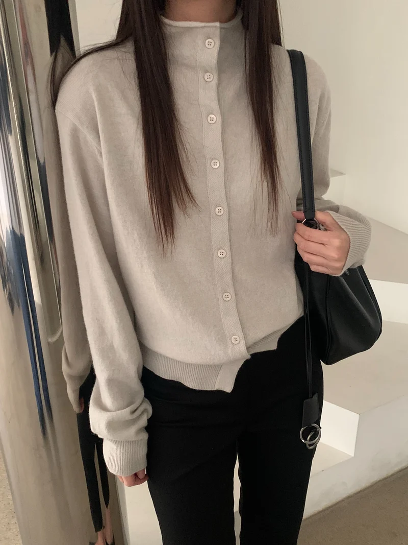Near&Dear Half Turtleneck Button Front Cropped Knit Cardigan
