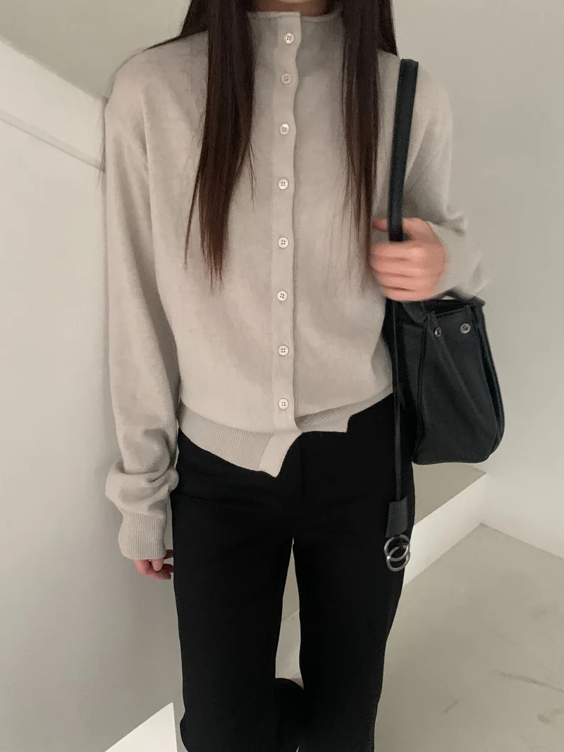 Near&Dear Half Turtleneck Button Front Cropped Knit Cardigan
