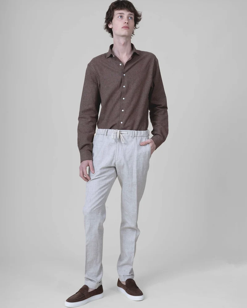 Pantalon à lacet Amovible "Laganas" Piqué en Coton Lin Elasthanne Café & Beige