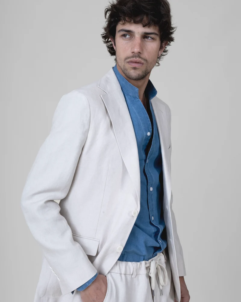 Pantalon à lacet Amovible "Solenzara" en Lin Beige Tissus Loro Piana®