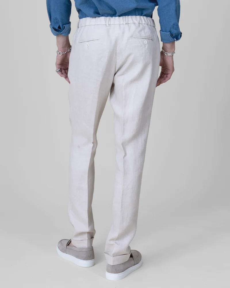 Pantalon à lacet Amovible "Solenzara" en Lin Beige Tissus Loro Piana®