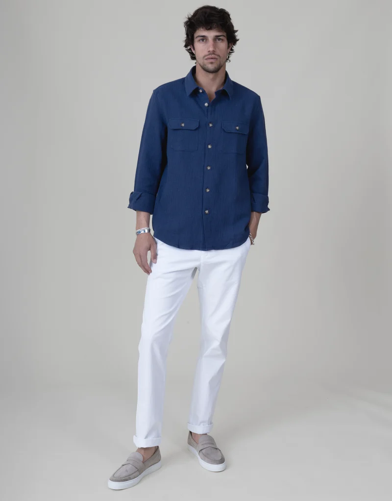 SURCHEMISE ALEX BLEU INDIGO EN MATIÈRE GAUFRÉE