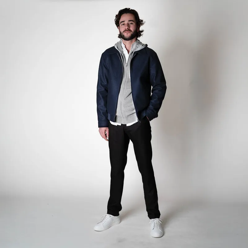 Blouson Teddy "Jimmy" Bleu Marine Col Chemise à Bords Côtes