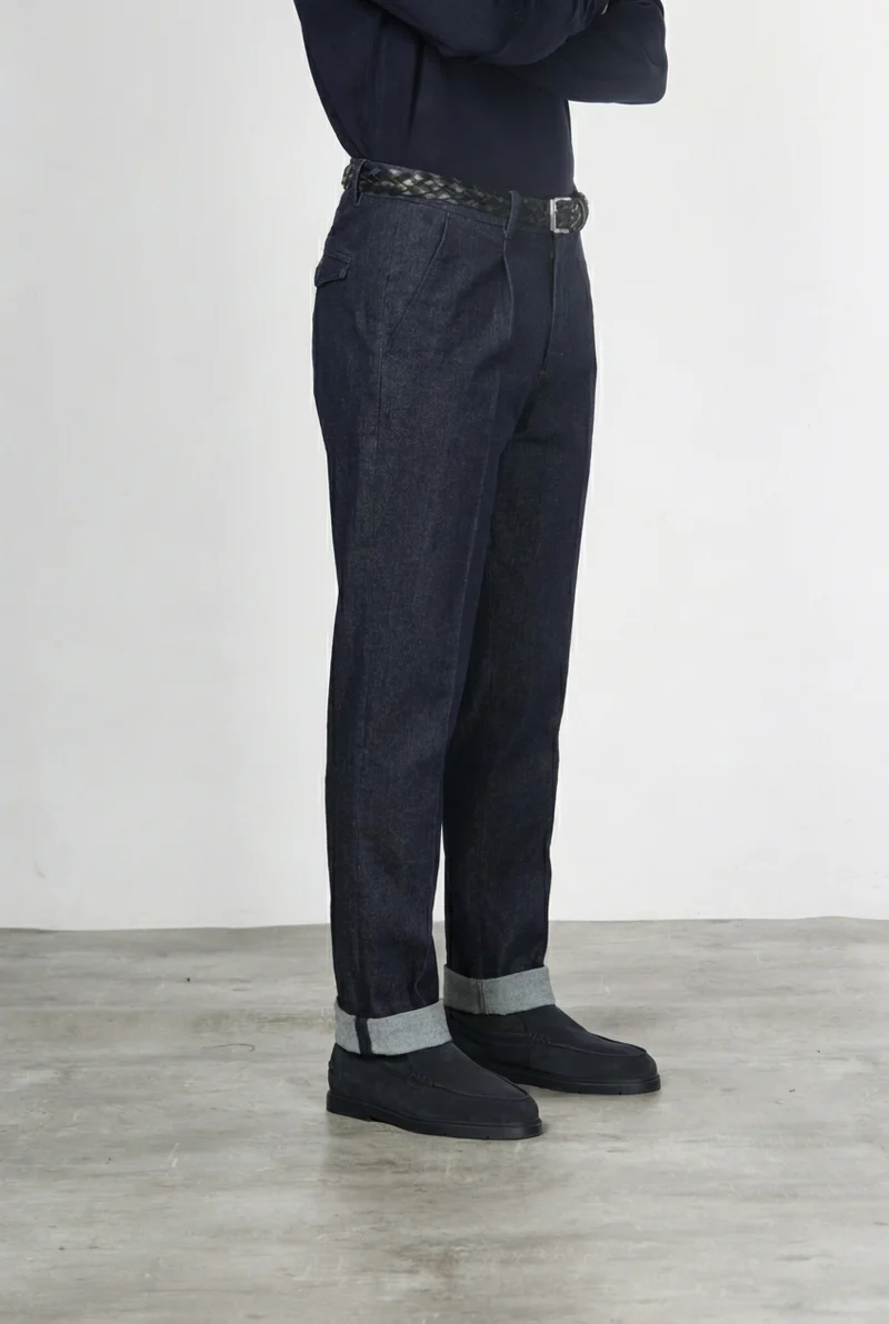 Pinces pantalon chino homme en techno denim stretch relaxed fit