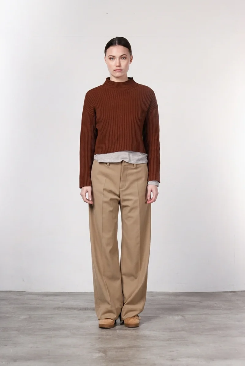 Pantalon Chino Femme New York Studio Tailored en Laine Coupe Straight