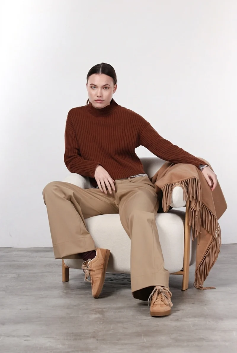 Pantalon Chino Femme New York Studio Tailored en Laine Coupe Straight