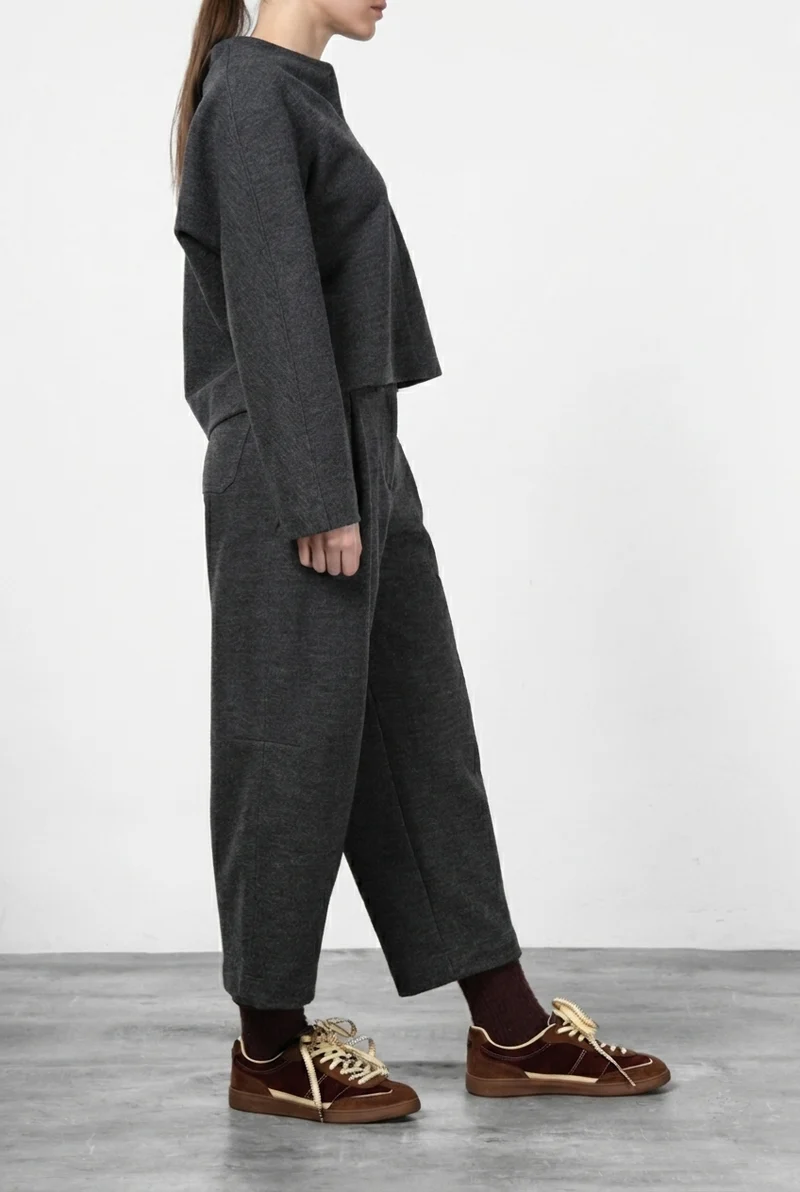 Pantalon Chino Femme en Tissu Jersey Coupe Balloon