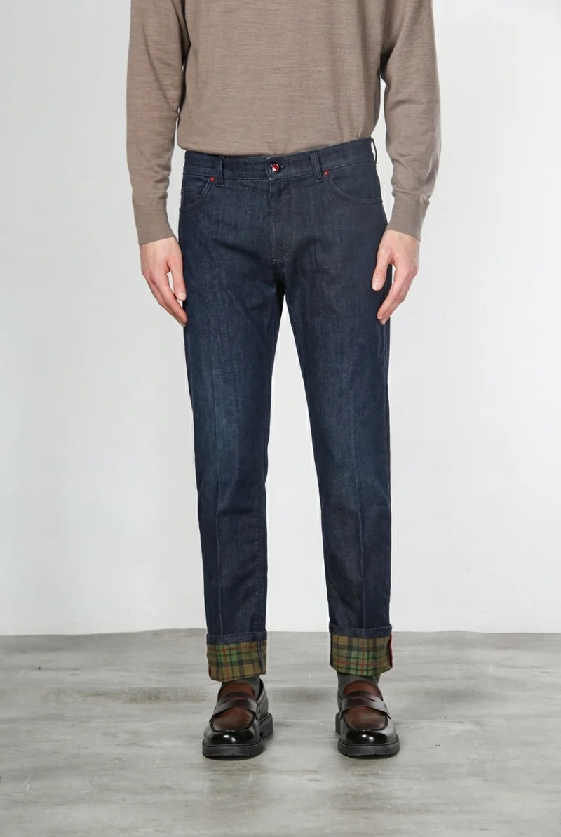 Pantalon Harris homme 5 poches en denim Prince-de-Galles regular fit