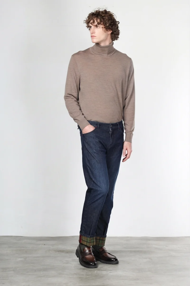 Pantalon Harris homme 5 poches en denim Prince-de-Galles regular fit