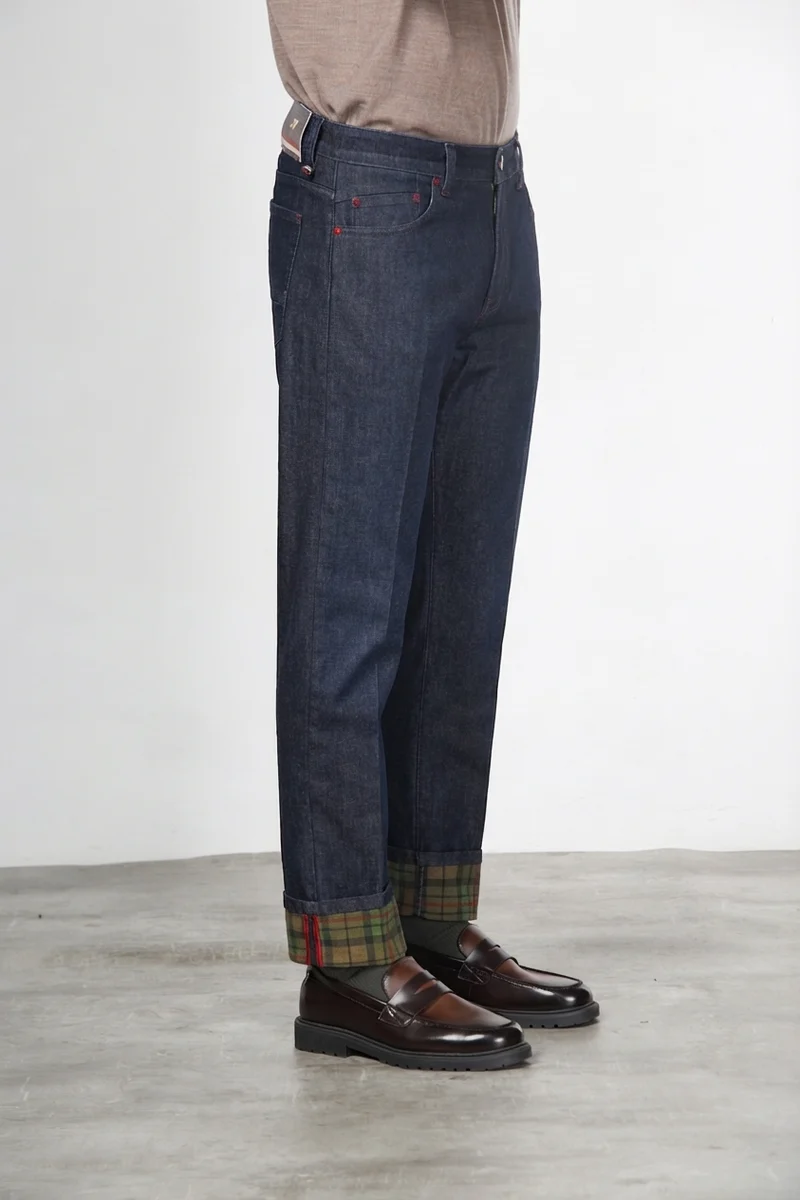 Pantalon Harris homme 5 poches en denim Prince-de-Galles regular fit