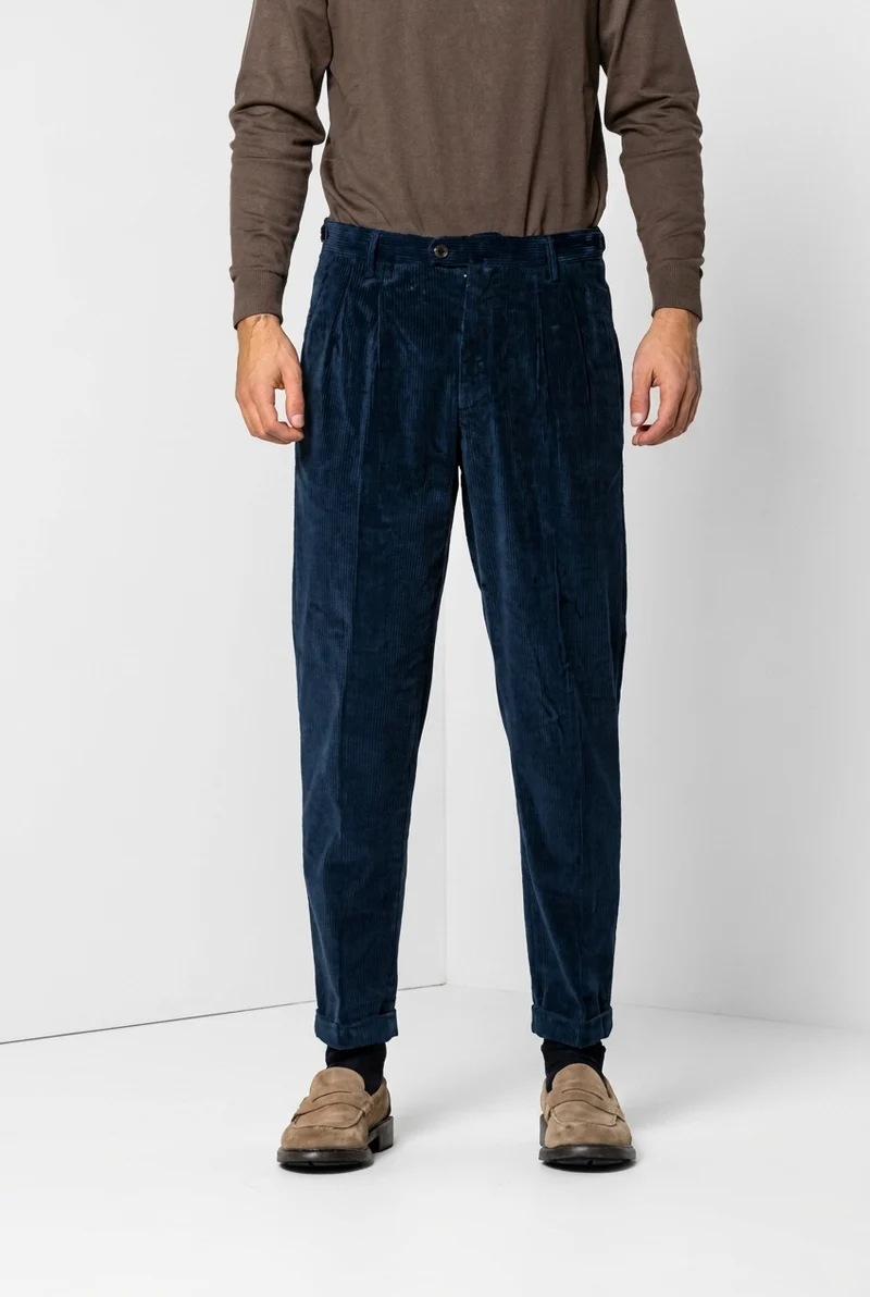 Don Johnson 2 Pinces pantalon chino homme en velours 500 raies carrot fit