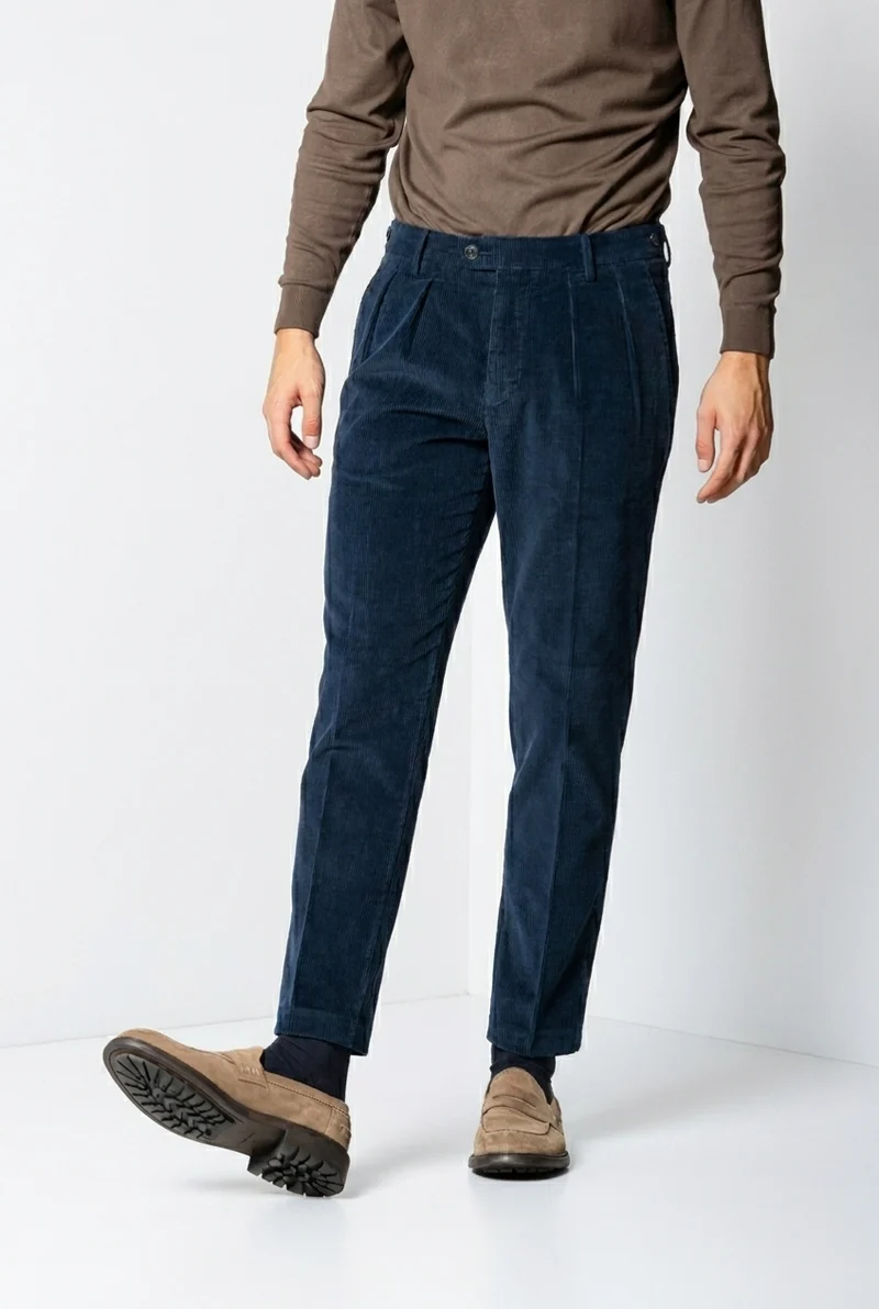 Don Johnson 2 Pinces pantalon chino homme en velours 500 raies carrot fit