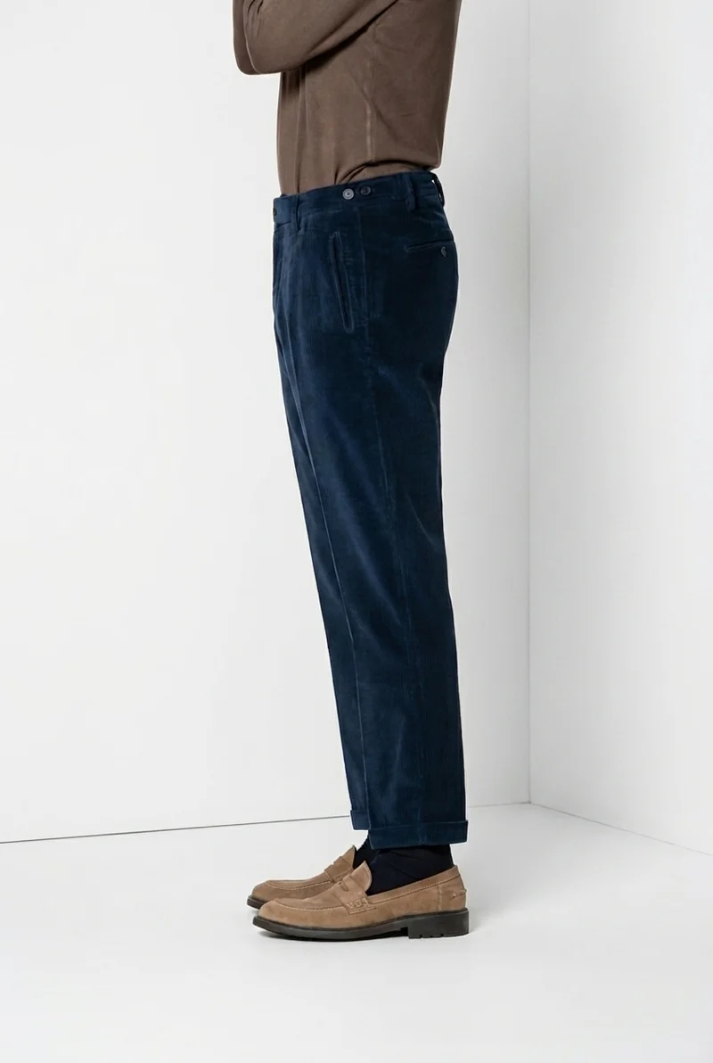 Don Johnson 2 Pinces pantalon chino homme en velours 500 raies carrot fit