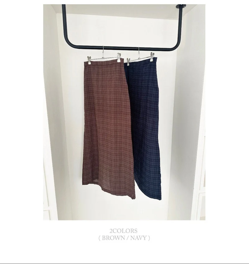 ASKHAKI Check Texture Spaghetti Strap Blouse and Maxi Skirt Set