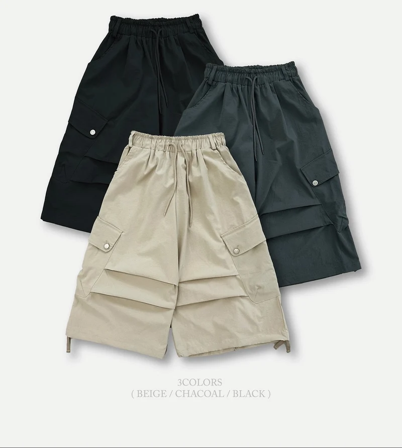 ASKHAKI Wide Leg Cargo Bermuda Shorts with Flap Pockets and Drawstring Hem