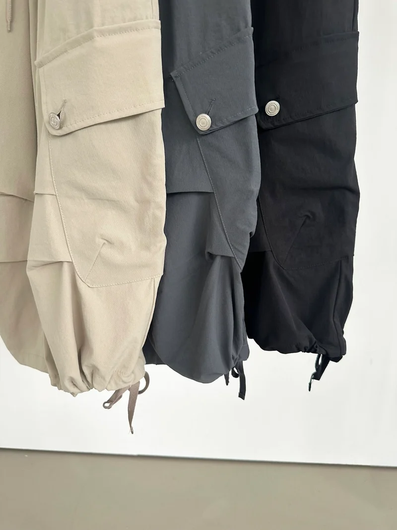 ASKHAKI Wide Leg Cargo Bermuda Shorts with Flap Pockets and Drawstring Hem