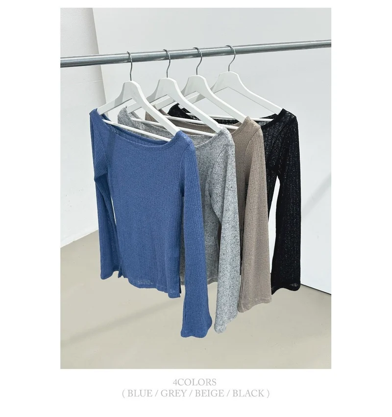 (2Pack) ASKHAKI Off-Shoulder Wide Neck Flare Cuff Asymmetric Hem Knit Top