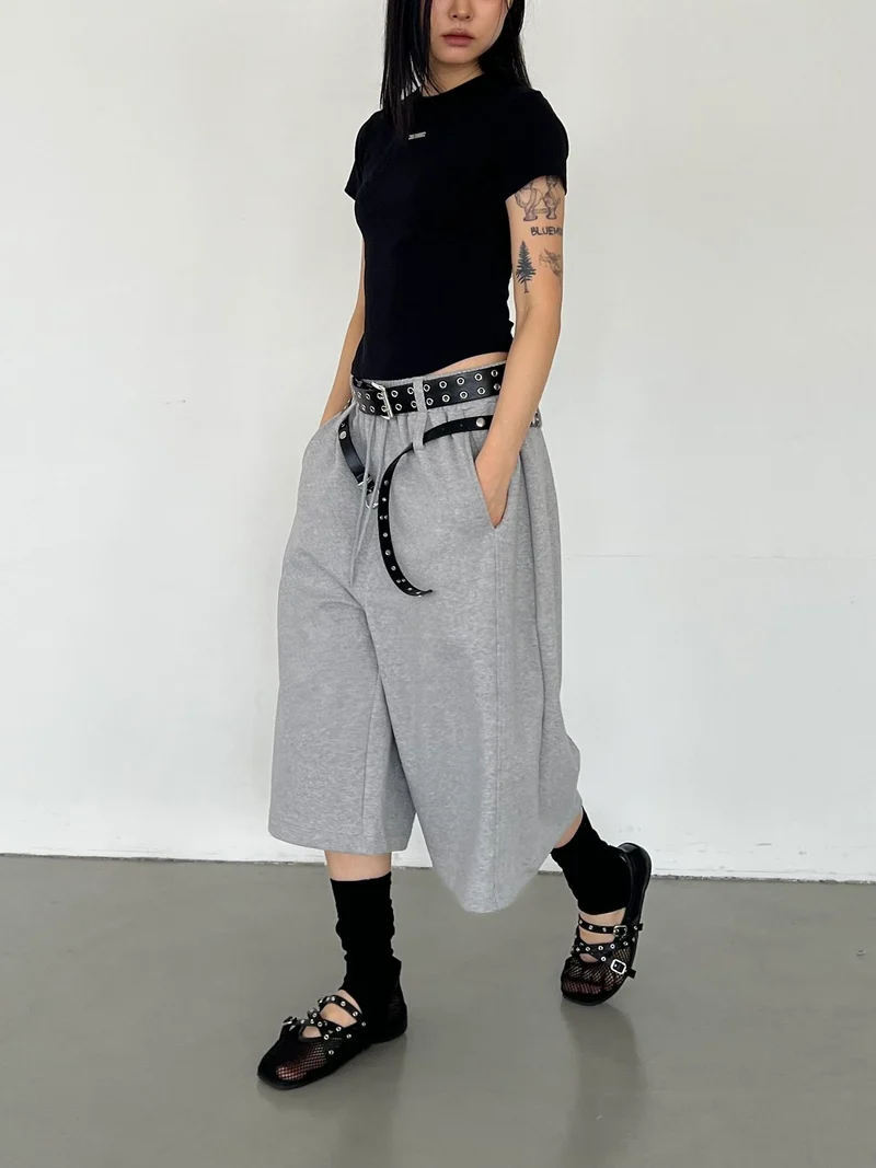 ASKHAKI Double Belt Wide Leg Bermuda Shorts