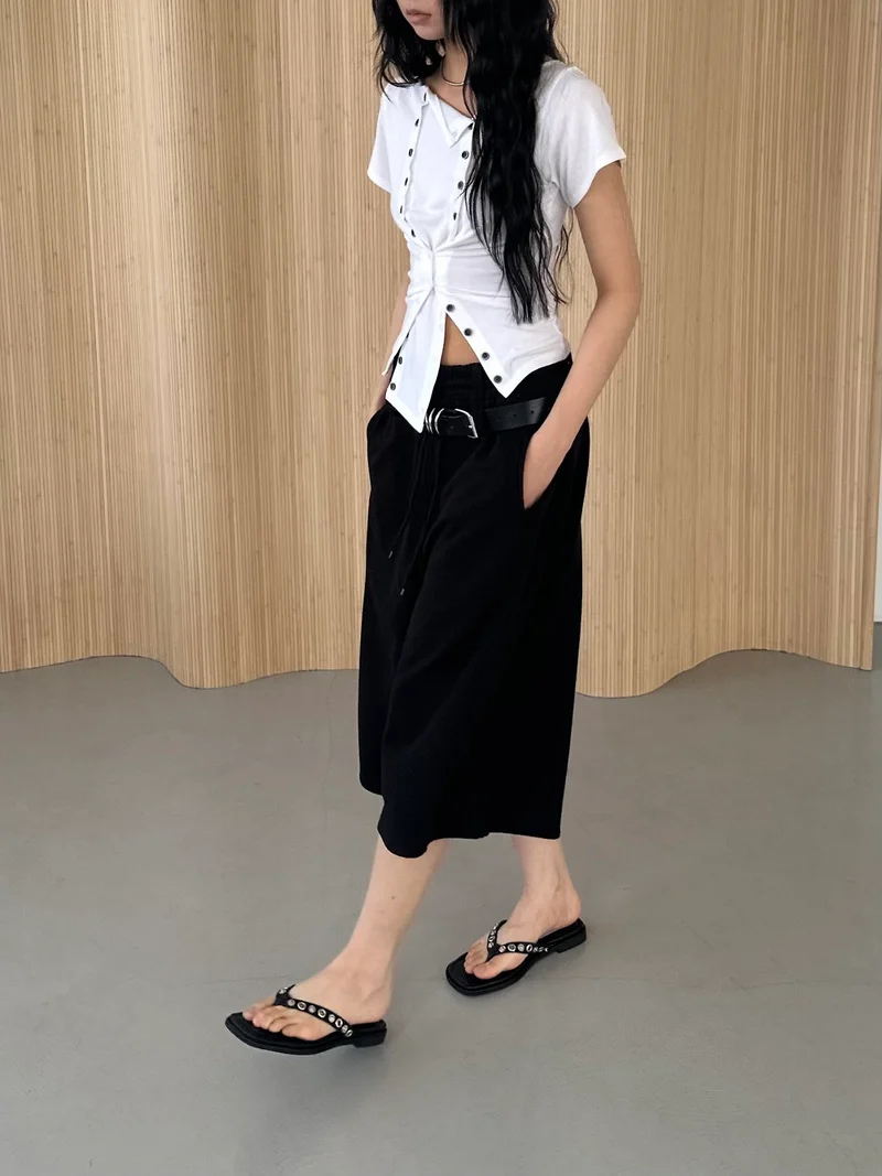 ASKHAKI Double Belt Wide Leg Bermuda Shorts