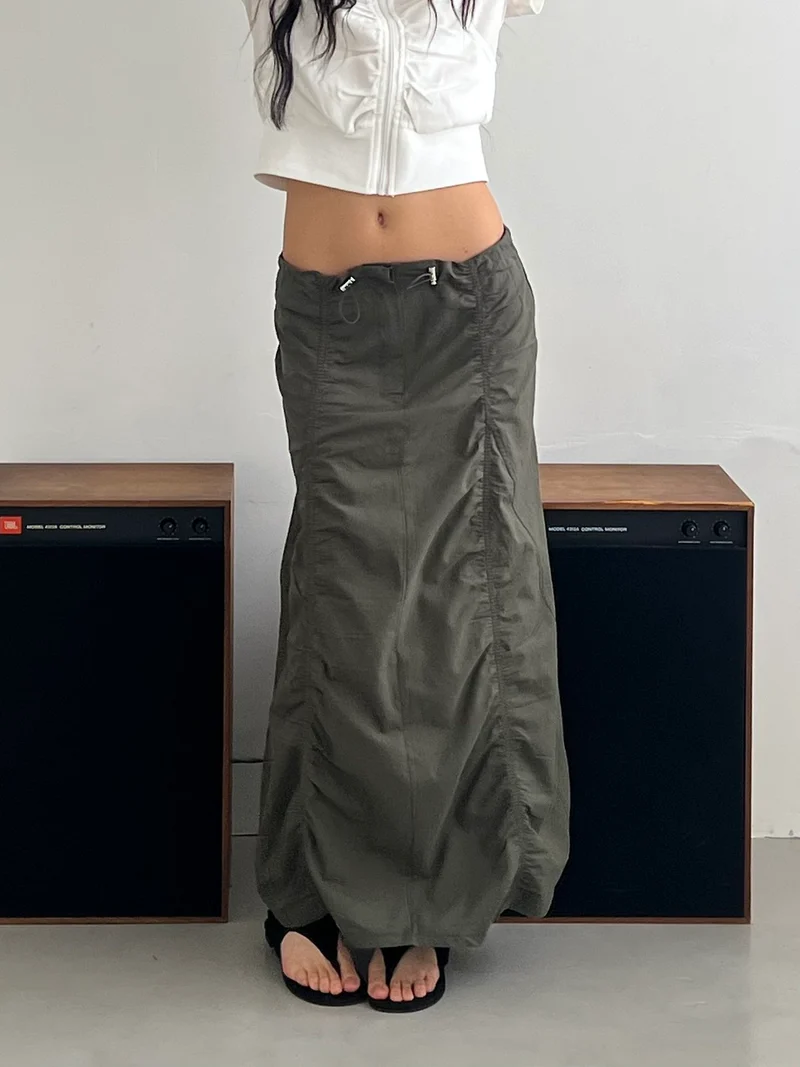 ASKHAKI Gathered Side Balloon Hem Long Skirt