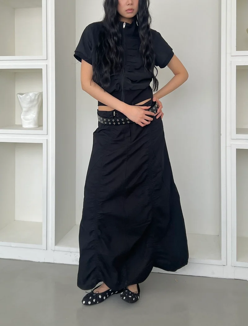 ASKHAKI Gathered Side Balloon Hem Long Skirt