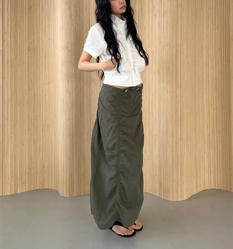 ASKHAKI Cooling Shirred Stand Collar Cropped Zip-Up