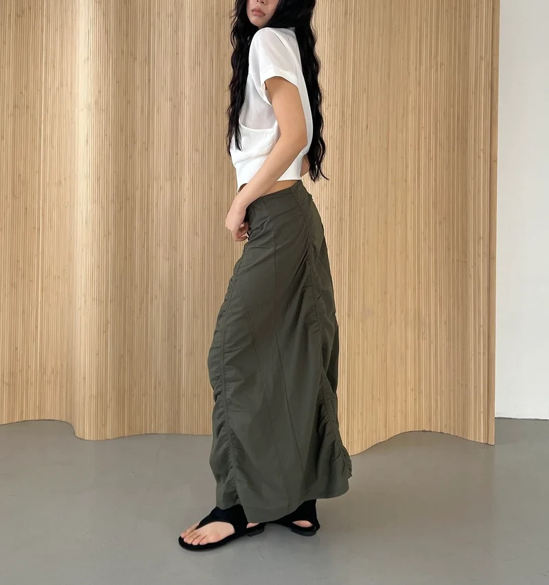 ASKHAKI Cooling Shirred Stand Collar Cropped Zip-Up