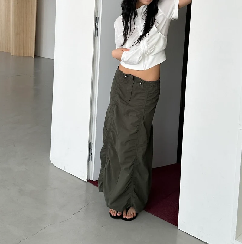ASKHAKI Cooling Shirred Stand Collar Cropped Zip-Up