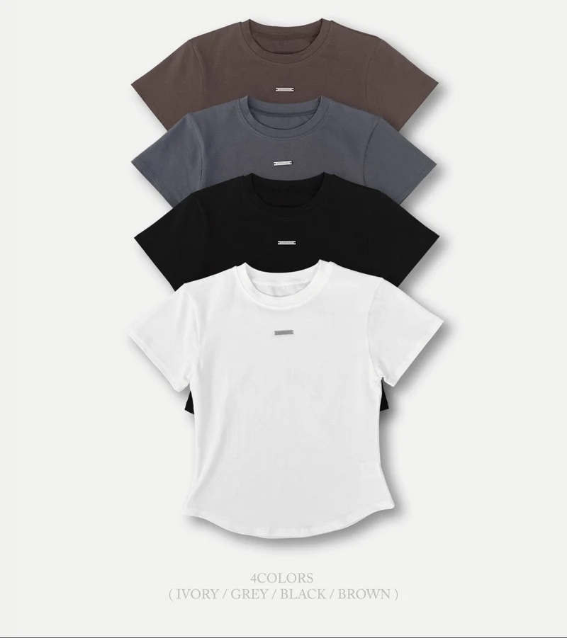 (2Pack) ASKHAKI Metal Plate Logo Slim Cropped Tee