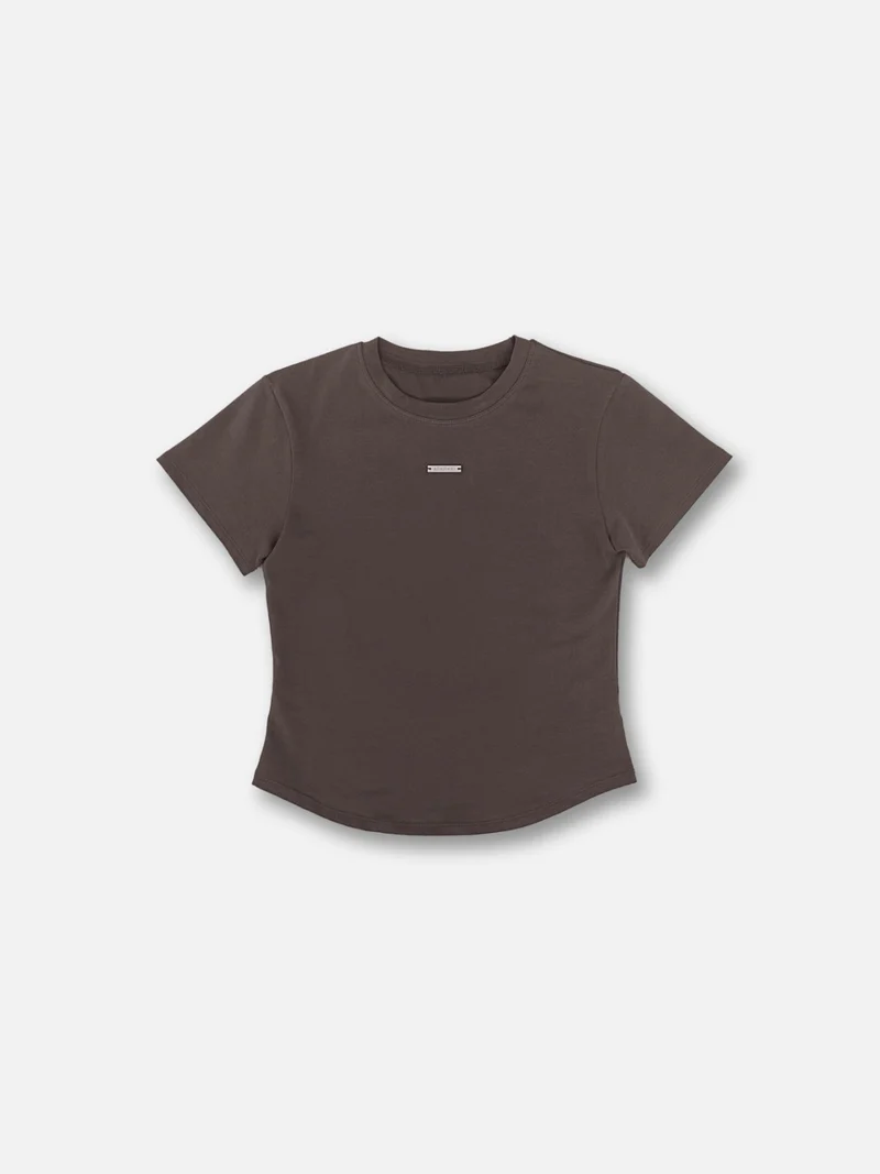 (2Pack) ASKHAKI Metal Plate Logo Slim Cropped Tee